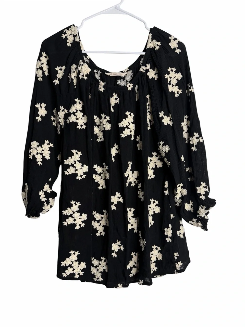 Soft Surroundings Black Floral Blouse – Romantic Country Cottagecore Large - Picture 2 of 6